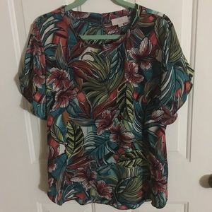 Loft Outlet Tropical Print Tulip Sleeve Top